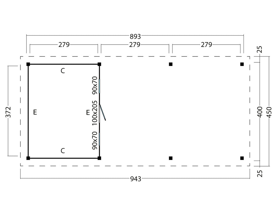 Platdak Odense XL Samenstelling 8 Red Class Wood zwart gespoten