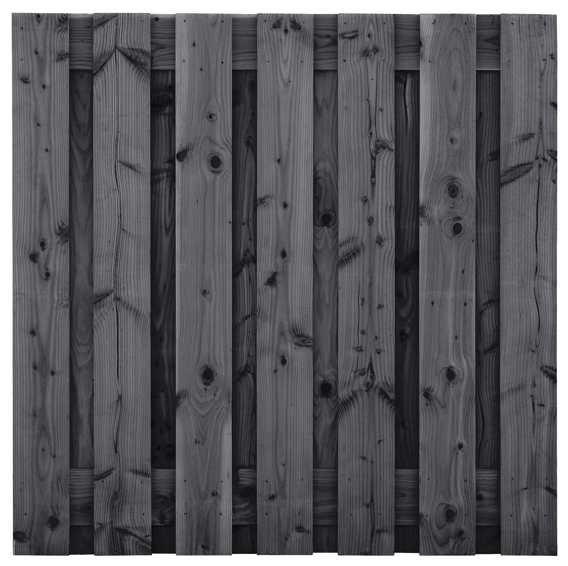 Tuinscherm Wolfsburg, zwart geïmpregneerd douglas, RVS-geschroefd, 15-planks (13+2) 180 x 180 cm