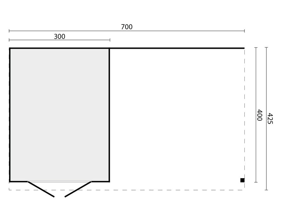 DHZ verblijf Hellendoorn 700 x 400 cm incl. dubbele deur, horizontale wanden zwart geïmpregneerd