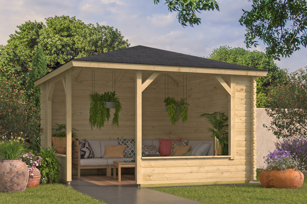 Blokhutprieel Mitch | 28 mm | vuren grijs geïmpregneerd