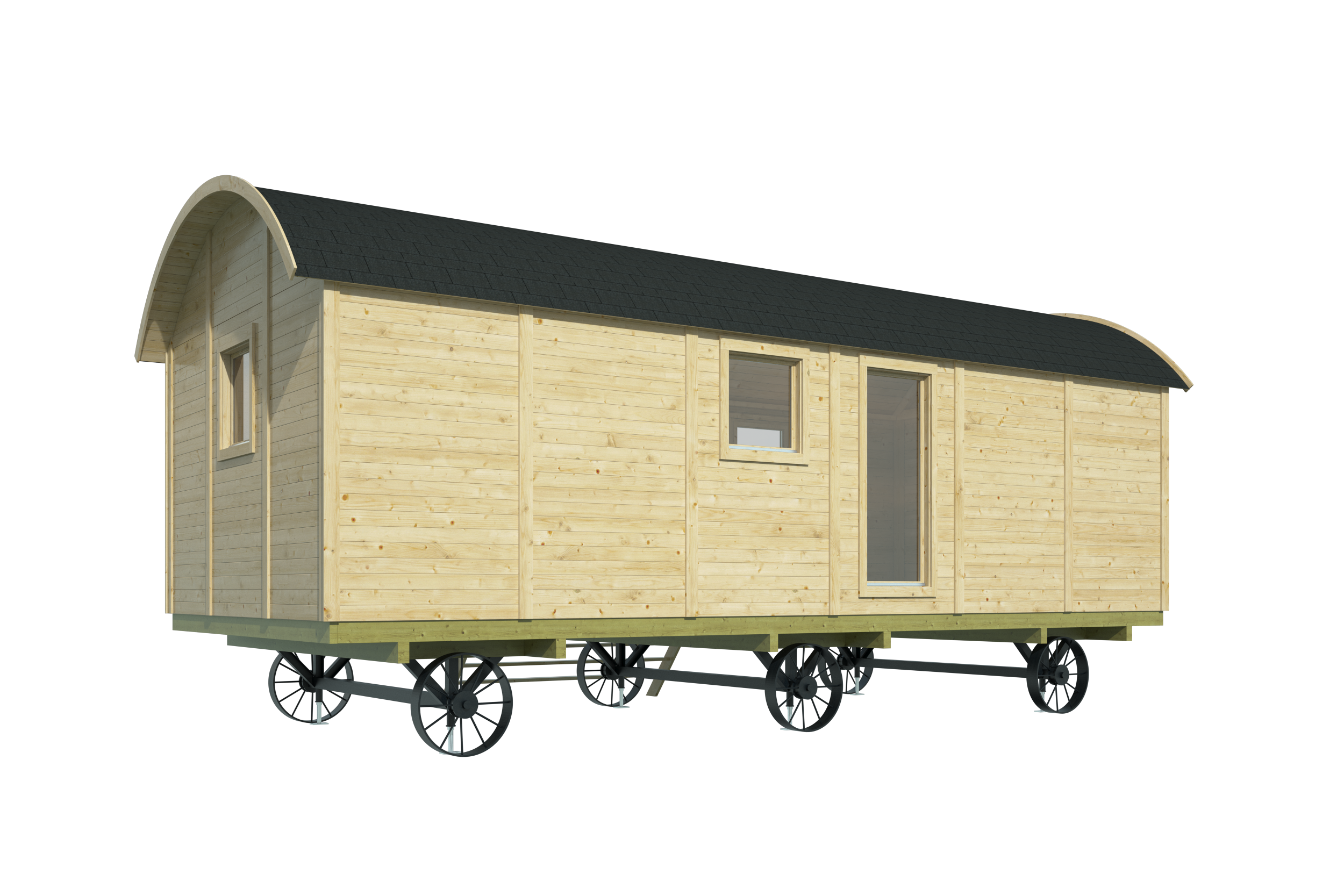 Circuswagen Dan | 19mm | vuren onbehandeld | 328 x 720 cm | excl. onderstel, deuren, en ramen