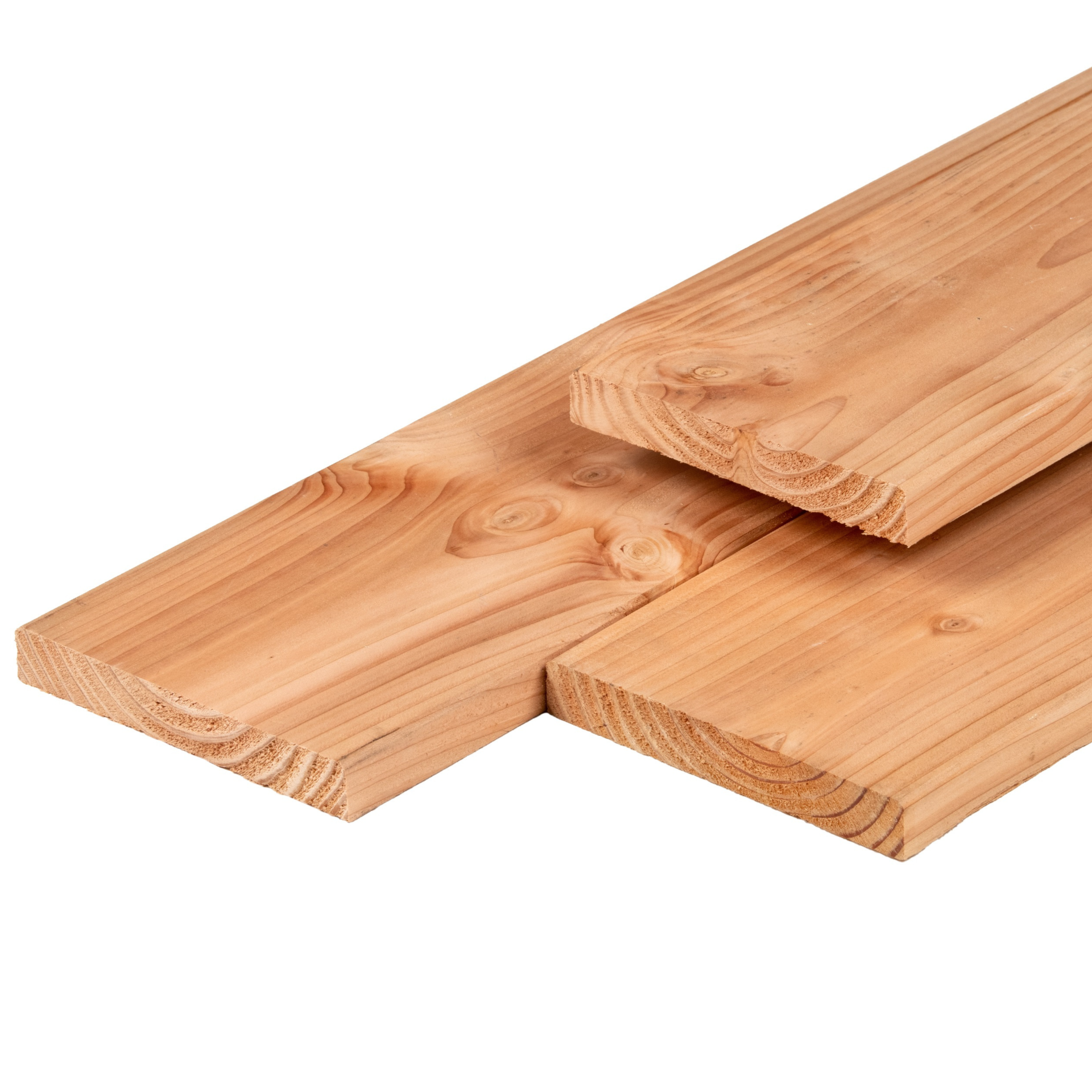 Douglas vlonderplank 2,8 x 19,5 x 500 cm, gedroogd, 3 zijden geschaafd, 1 zijde fijnbezaagd, 1 zijde vellingkant