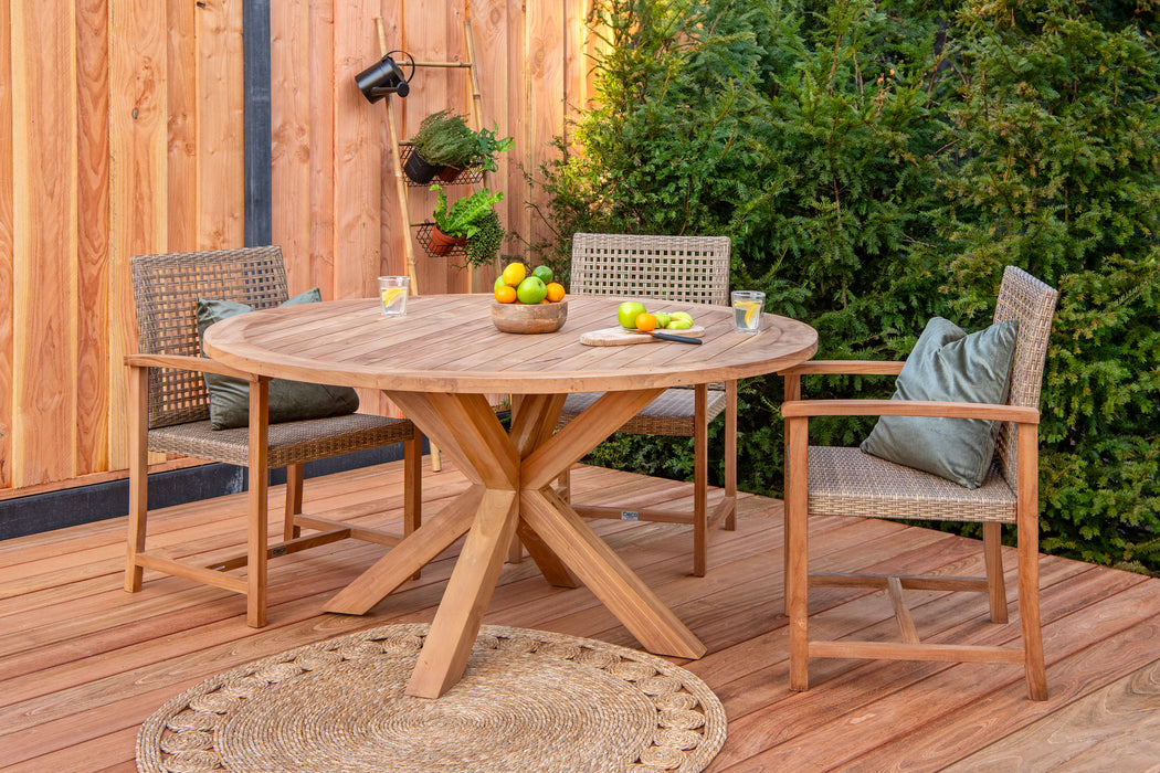 Tuintafel teak rond met kruispoot diameter 150 cm