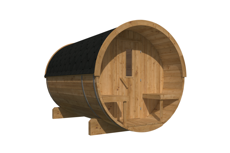 Saunabarrel | Ø205 x 300 cm | 42 mm | Thermowood | met ½ panorama raam
