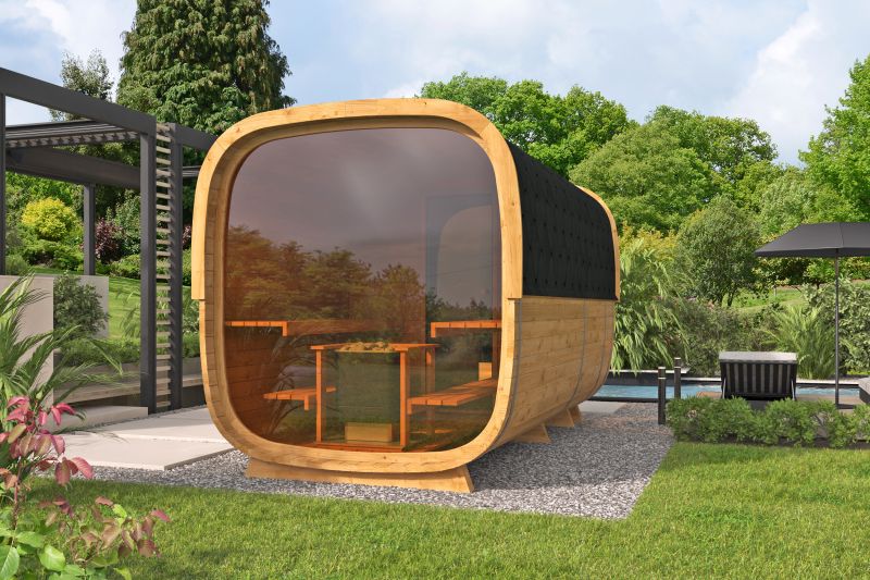 Sauna cube Rovaniemi 390 cm | 42 mm | Thermowood | met panorama raam