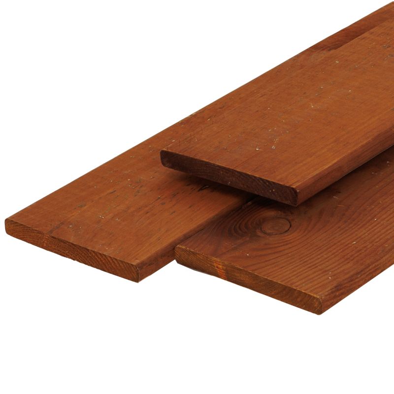 Grenen plank 1,6 x 14,0 x 400 cm, vers, bruin geïmpregneerd, geschaafd, 4 ronde hoeken