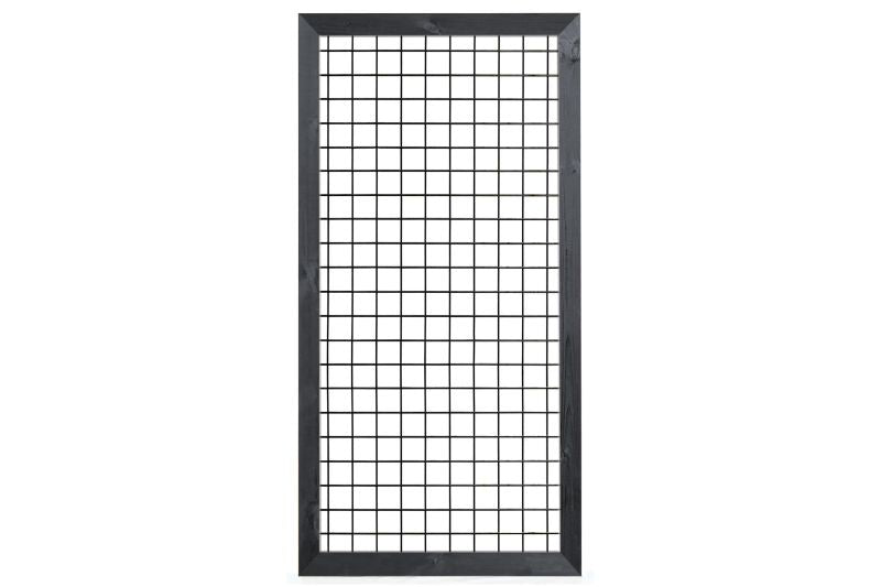 Gaaselement, zwart gespoten vuurverzinkt, maaswijdte 7,5 x 7,5 cm, met robuust kader, zwart gespoten grenen, 4,4 x 6,8 cm, H180 x B90 cm