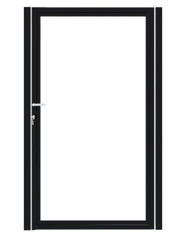 Enkele stalen poort, zwart gepoedercoat, fijnstructuur, incl. hang- en sluitwerk (t.b.v. profielen 21mm dik)