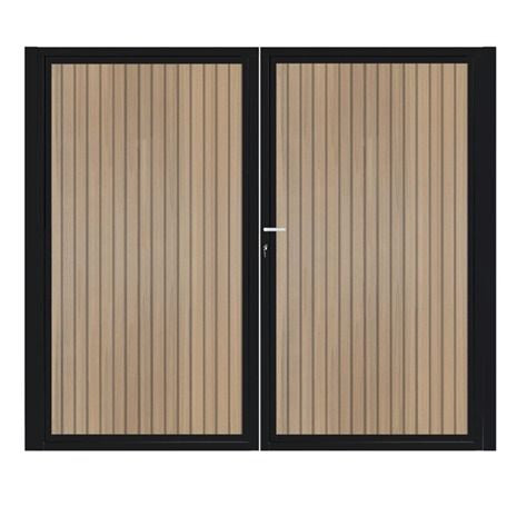 Dubbele stalen poort, zwart gepoedercoat, fijnstructuur, incl. hang- en sluitwerk (t.b.v. profielen 21mm dik)