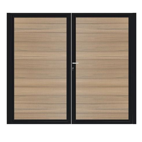 Dubbele stalen poort, zwart gepoedercoat, fijnstructuur, incl. hang- en sluitwerk (t.b.v. profielen 21mm dik)