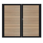 Dubbele stalen poort, zwart gepoedercoat, fijnstructuur, incl. hang- en sluitwerk (t.b.v. profielen 21mm dik)