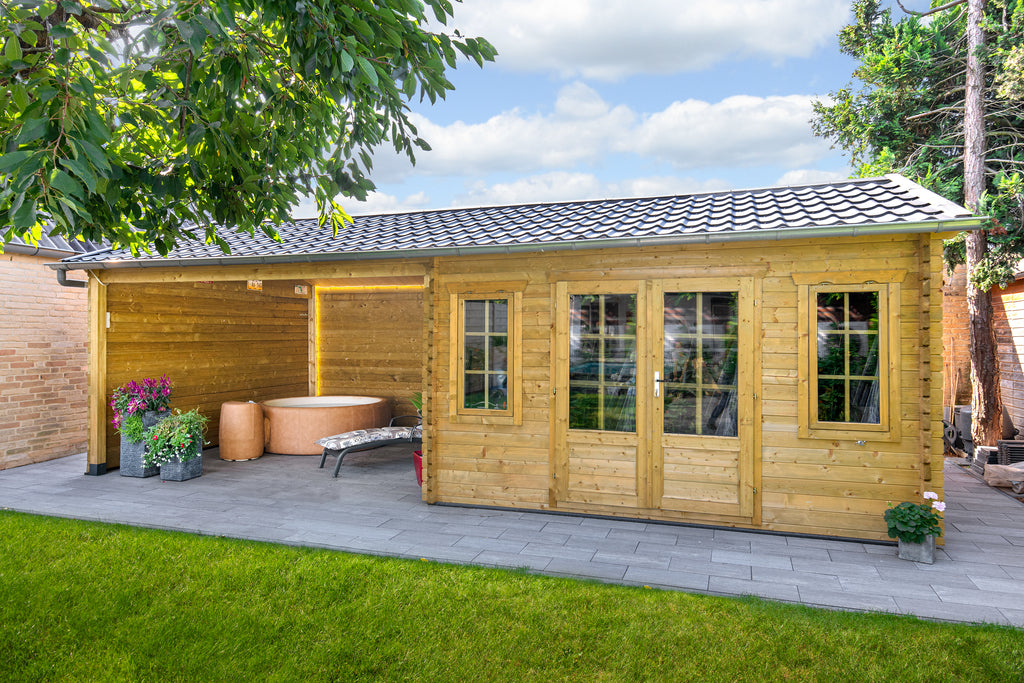 Blokhut - Tuinhuis Kwaspa | 44 mm | vuren honinggeel geïmpregneerd
