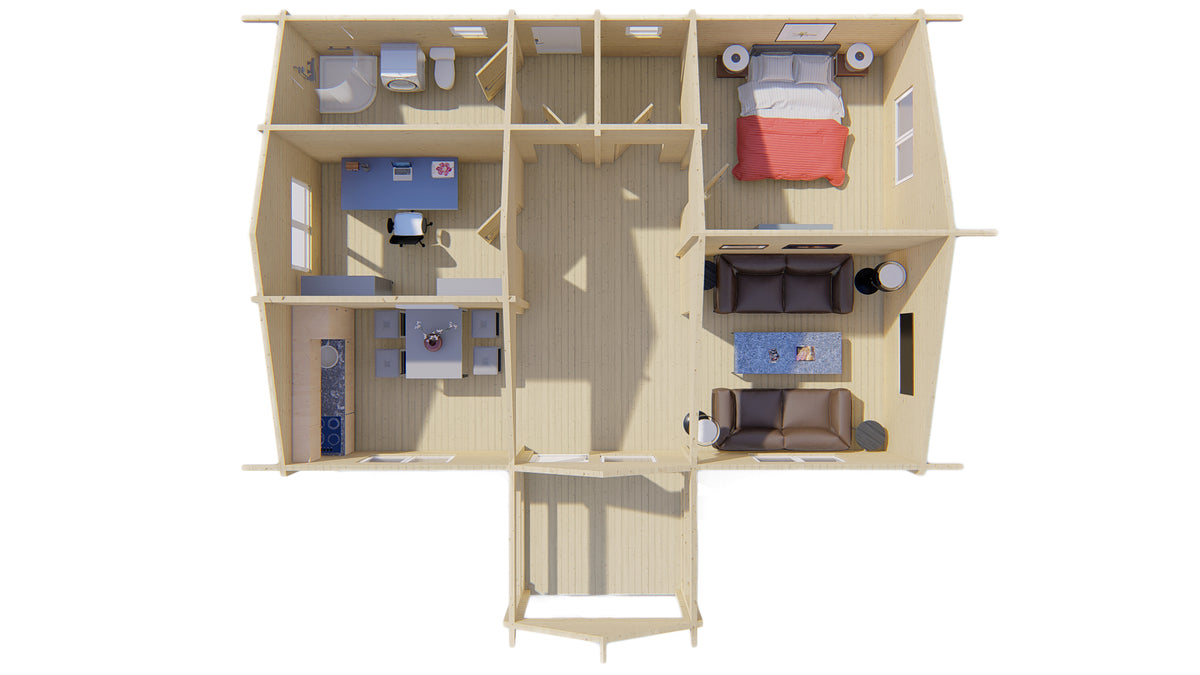 Blokhut - Tuinhuis Finn | 92 mm | vuren honinggeel geïmpregneerd