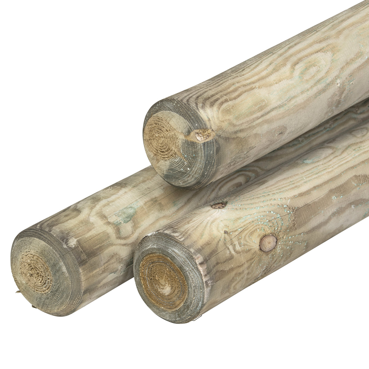 Grenen pallisade Ø 10,0 x 400 cm, groen geïmpregneerd, rond gefreesd, gekruind