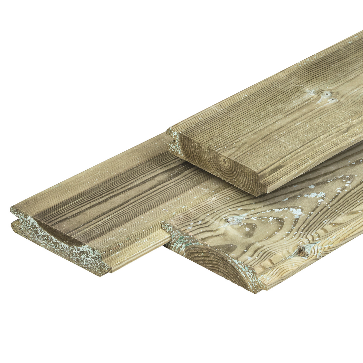 Grenen blokhutprofiel 2,8 x 12,5 x 360 cm, gedroogd, groen geïmpregneerd, geschaafd, 4 ronde hoeken