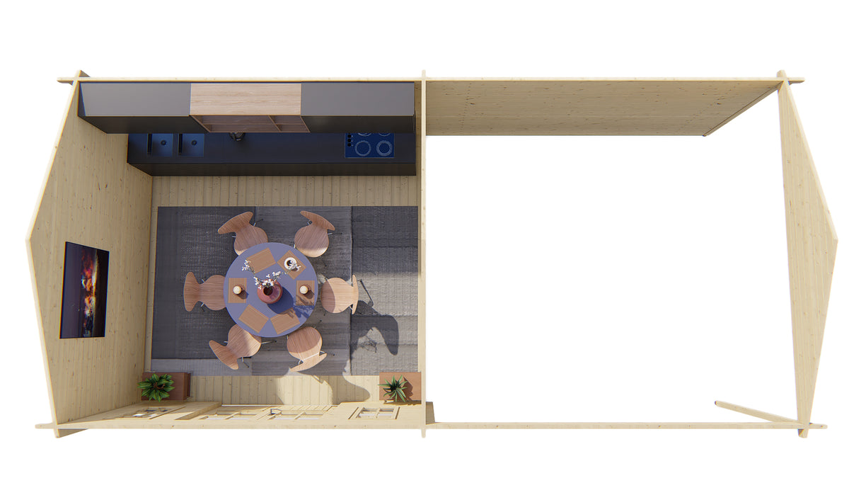 Blokhut - Tuinhuis Kwaspa | 44 mm | vuren honinggeel geïmpregneerd
