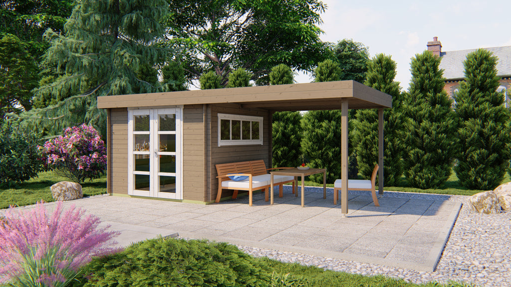 Blokhut - Tuinhuis Dellinger | 28 mm | vuren bruin geïmpregneerd