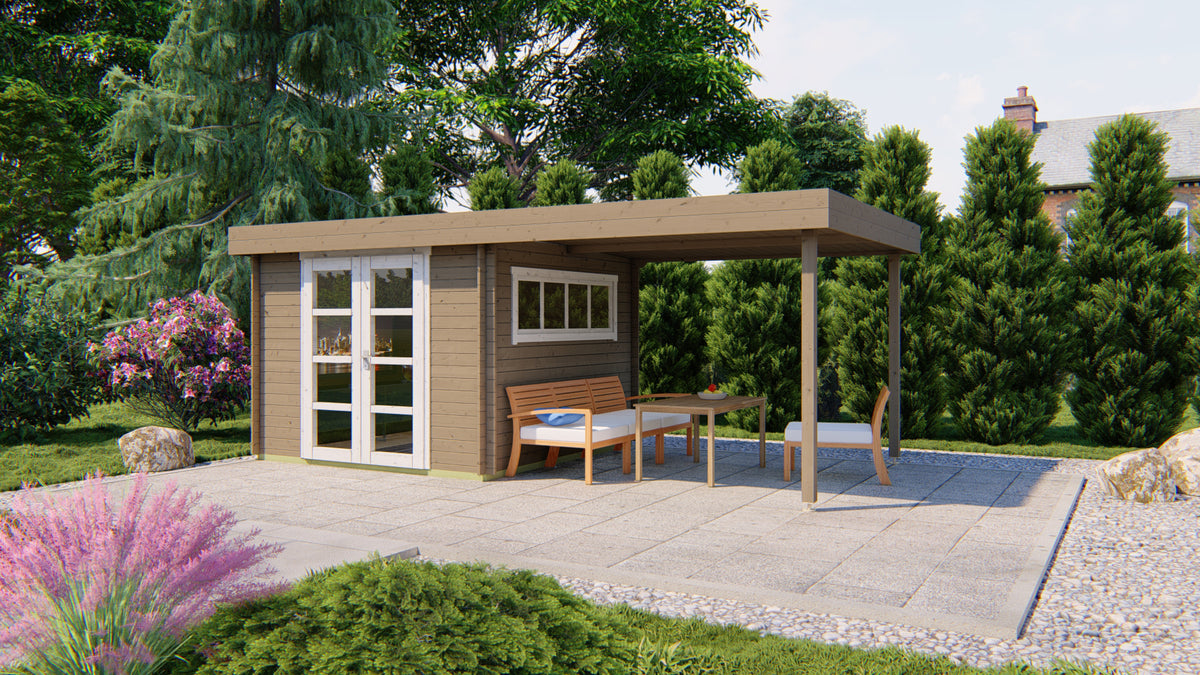 Blokhut - Tuinhuis Dellinger | 28 mm | vuren bruin geïmpregneerd