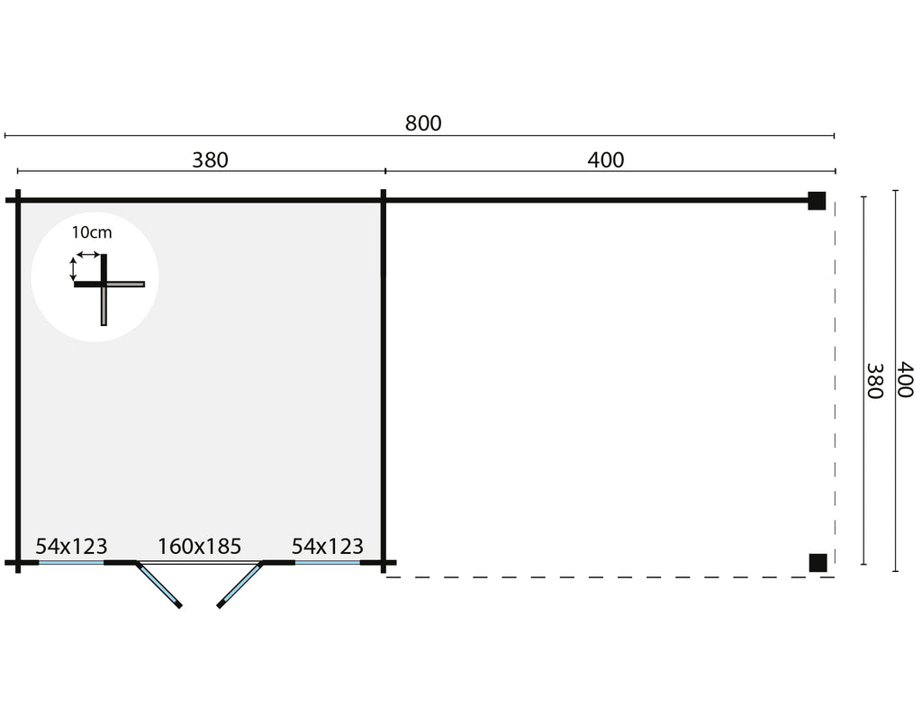 Blokhut - Tuinhuis Kwaspa | 44 mm | vuren onbehandeld
