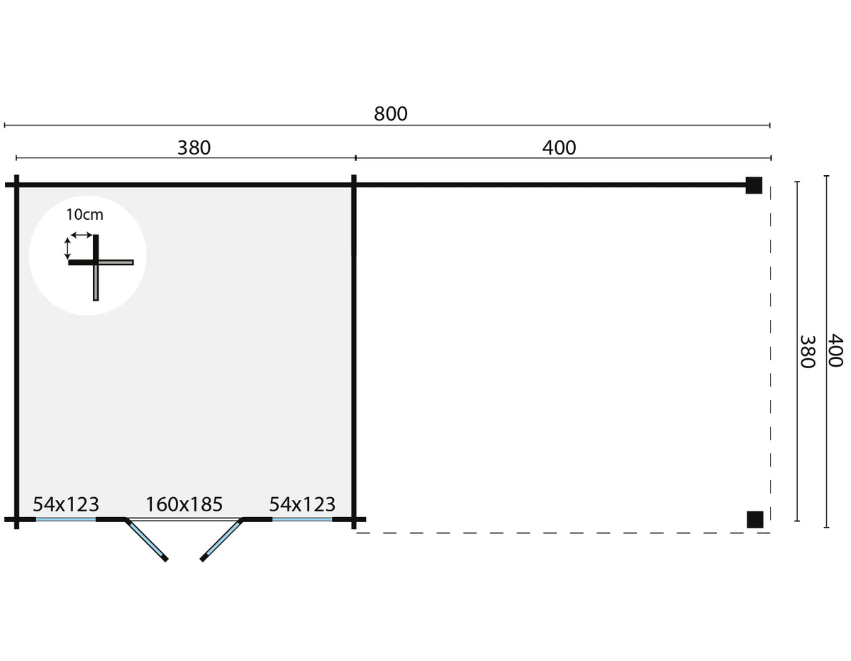 Blokhut - Tuinhuis Kwaspa | 44 mm | vuren grijs geïmpregneerd