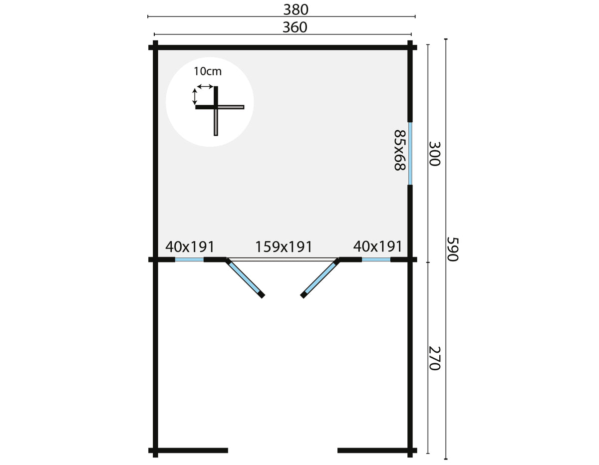 Blokhut - Tuinhuis Sanstrov | 44 mm | vuren grijs geïmpregneerd