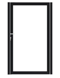 Enkele stalen poort, zwart gepoedercoat, fijnstructuur, incl. hang- en sluitwerk (t.b.v. profielen 28mm dik)