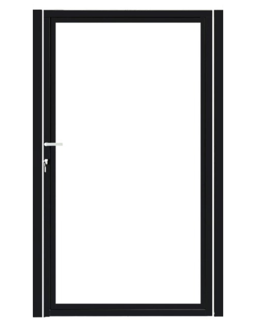 Enkele stalen poort, zwart gepoedercoat, fijnstructuur, incl. hang- en sluitwerk (t.b.v. profielen 28mm dik)