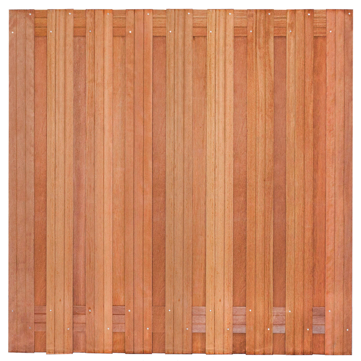 Tuinscherm Harlingen, keruing hardhout, RVS-geschroefd, 19-planks (17+2) 180 x 180 cm