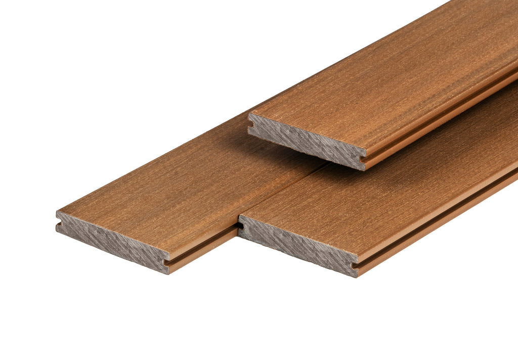 PuraShield composiet vlonderplank 2,3 x 13,8 x 500 cm, teak, massief, fijne houtnerf, clip systeem