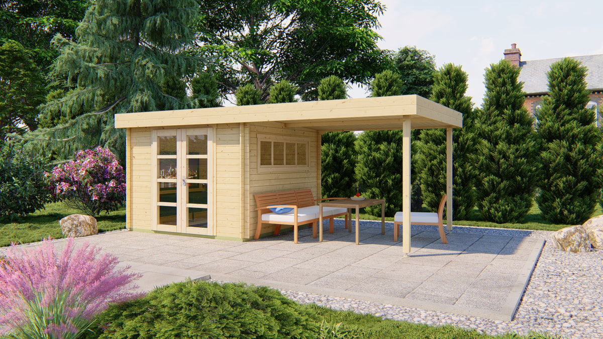 Blokhut - Tuinhuis Dellinger | 28 mm | vuren bruin geïmpregneerd