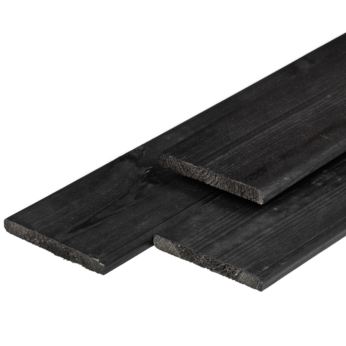 ME vuren plank 1,6 x 14,0 x 300 cm, gedroogd, zwart gespoten, geschaafd, 4 ronde hoeken