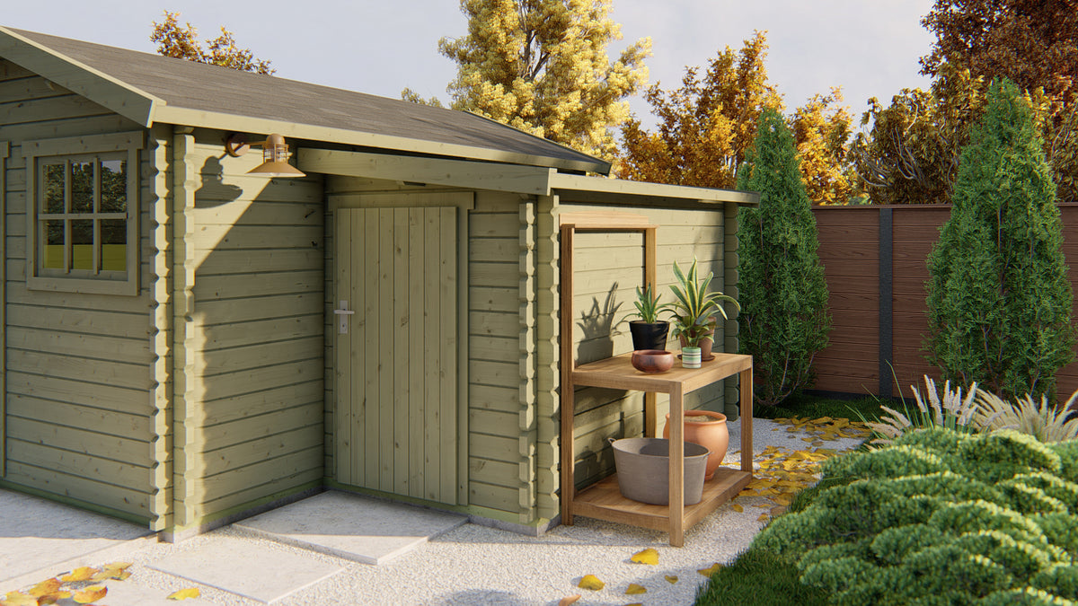 Blokhut - Tuinhuis Aanbouw | 28 mm | vuren Red Class Wood geïmpregneerd