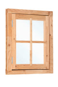 Douglas draairaam dubbelglas buitenmaat B90 x H105 cm onbehandeld, 4-ruits, linksdraaiend, afsluitbaar met raamkruk met RVS beslag
