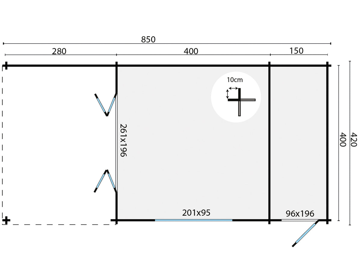 Blokhut - Tuinhuis Sibella | 44 mm | vuren grijs geïmpregneerd