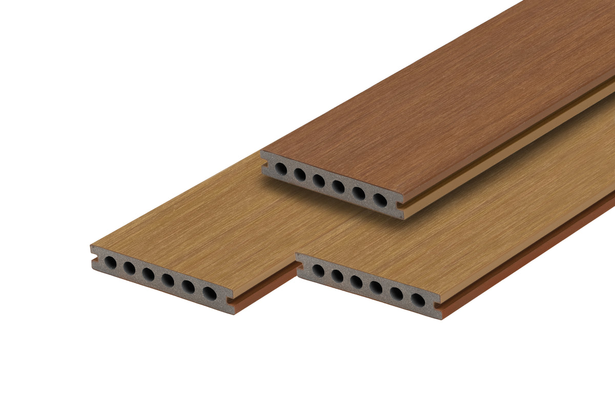 PuraTerra composiet vlonderplank 2,3 x 13,8 x 300 cm, teak, tweekleurig