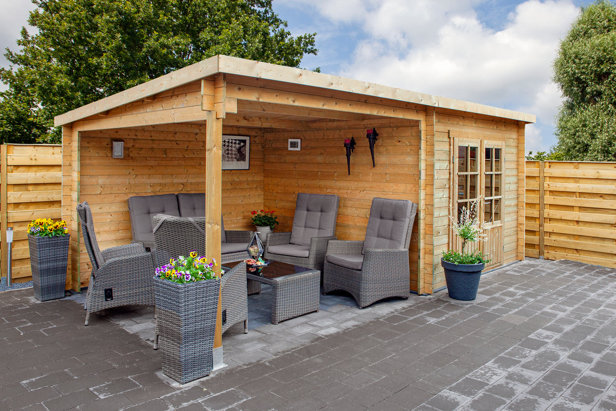 Blokhut - Tuinhuis Chappo | 28 mm | vuren bruin geïmpregneerd