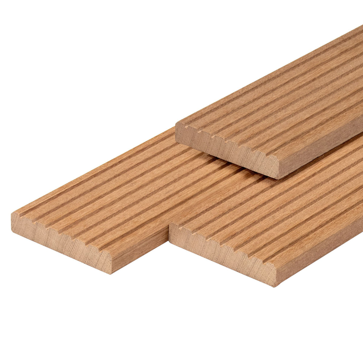 Bangkirai hardhout vlonderplank 2,5 x 14,5 x 365 cm kunstmatig gedroogd, geschaafd, 1 zijde 7 groeven