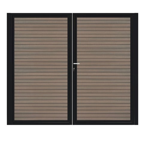 Dubbele stalen poort, zwart gepoedercoat, fijnstructuur, incl. hang- en sluitwerk (t.b.v. profielen 21mm dik)
