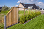 Tuinscherm Enschede verloop, groen geïmpregneerd grenen, RVS-geschroefd, 21-planks (19+2) 180 x 180/90 cm