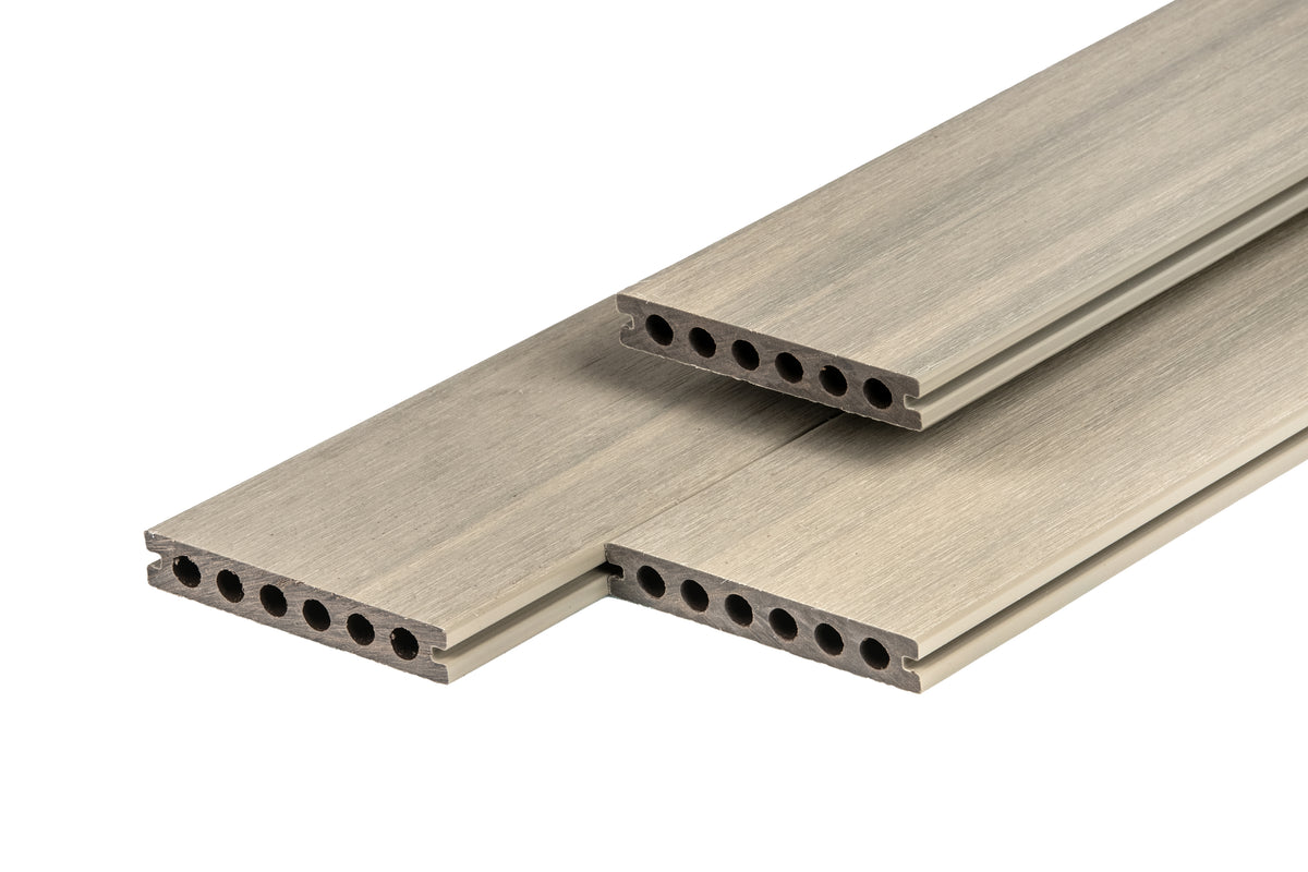 PuraShield composiet vlonderplank 2,3 x 13,8 x 500 cm, light grey, semi-massief, fijne houtnerf, clip systeem
