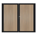 Dubbele stalen poort, zwart gepoedercoat, fijnstructuur, incl. hang- en sluitwerk (t.b.v. profielen 21mm dik)
