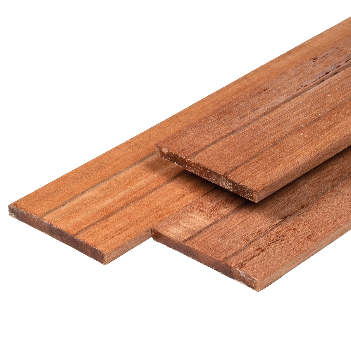 Keruing hardhout plank 1,4 x 14,0 x 195 cm kunstmatig gedroogd, geschaafd, 1 zijde 2 V-groeven, 4 ronde hoeken