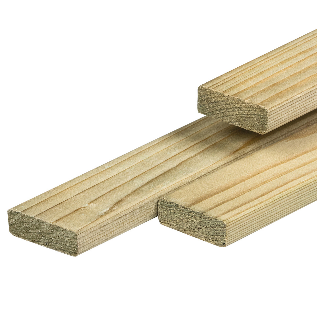 NE vuren lat 1,9 x 4,5 x 420 cm, gedroogd, groen geïmpregneerd, geschaafd, 4 ronde hoeken