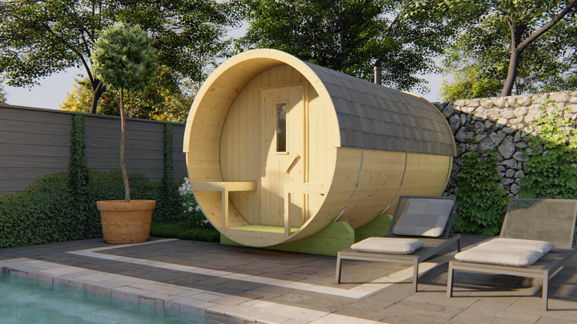 Saunabarrel | Ø205 x 350 cm | 38 mm | onbehandeld vuren