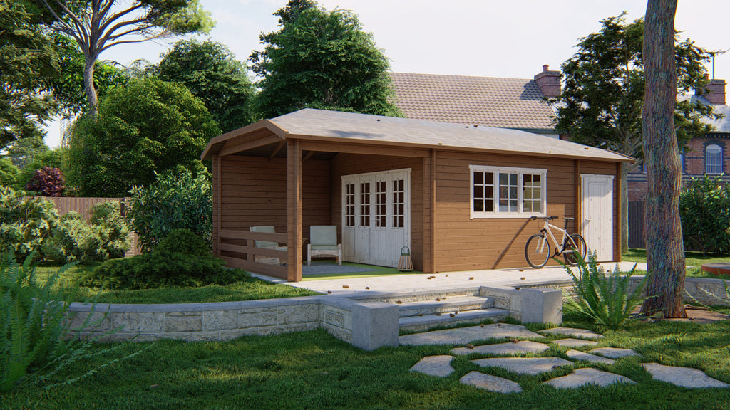 Blokhut - Tuinhuis Sibella | 44 mm | vuren grijs geïmpregneerd