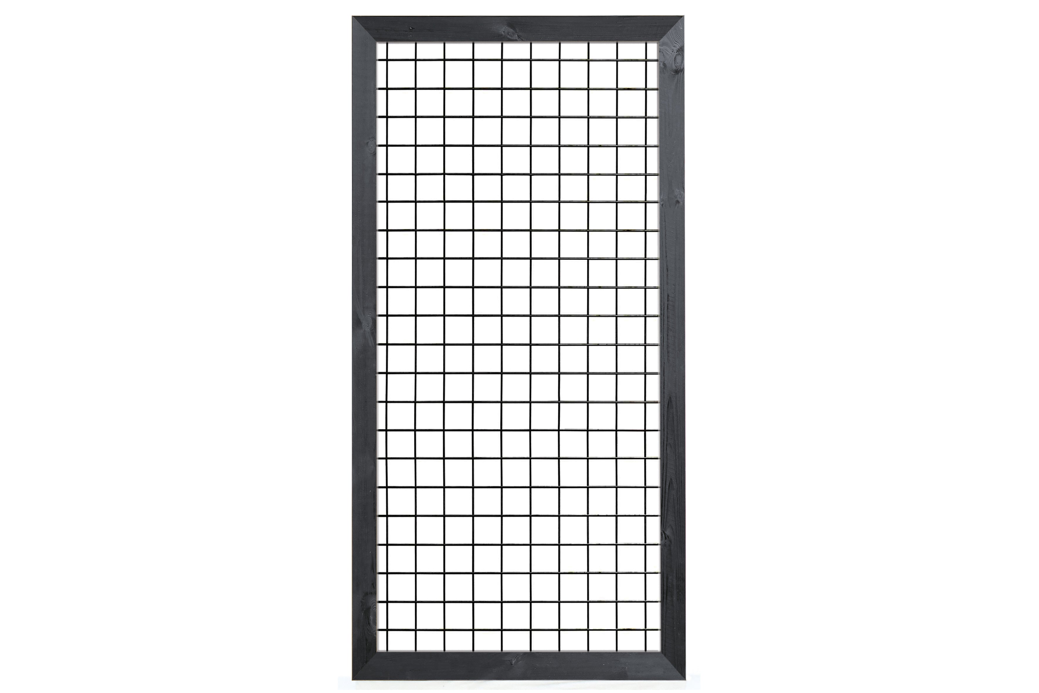 Gaaselement, zwart gespoten vuurverzinkt, maaswijdte 7,5 x 7,5 cm, met robuust kader, zwart gespoten grenen, 4,4 x 6,8 cm, H180 x B90 cm