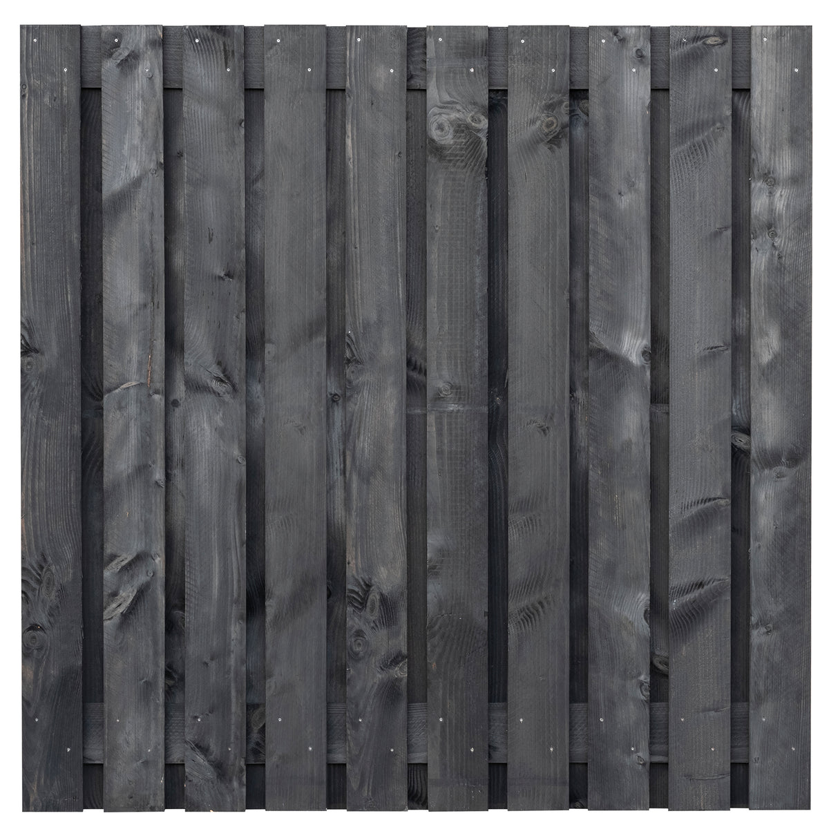Tuinscherm Marlies, zwart geïmpregneerd douglas, RVS-geschroefd, 21-planks (19+2) 180 x 180 cm
