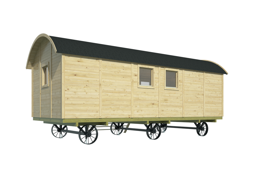 Circuswagen Dan | 19mm | vuren onbehandeld | 328 x 720 cm | excl. onderstel, deuren, en ramen