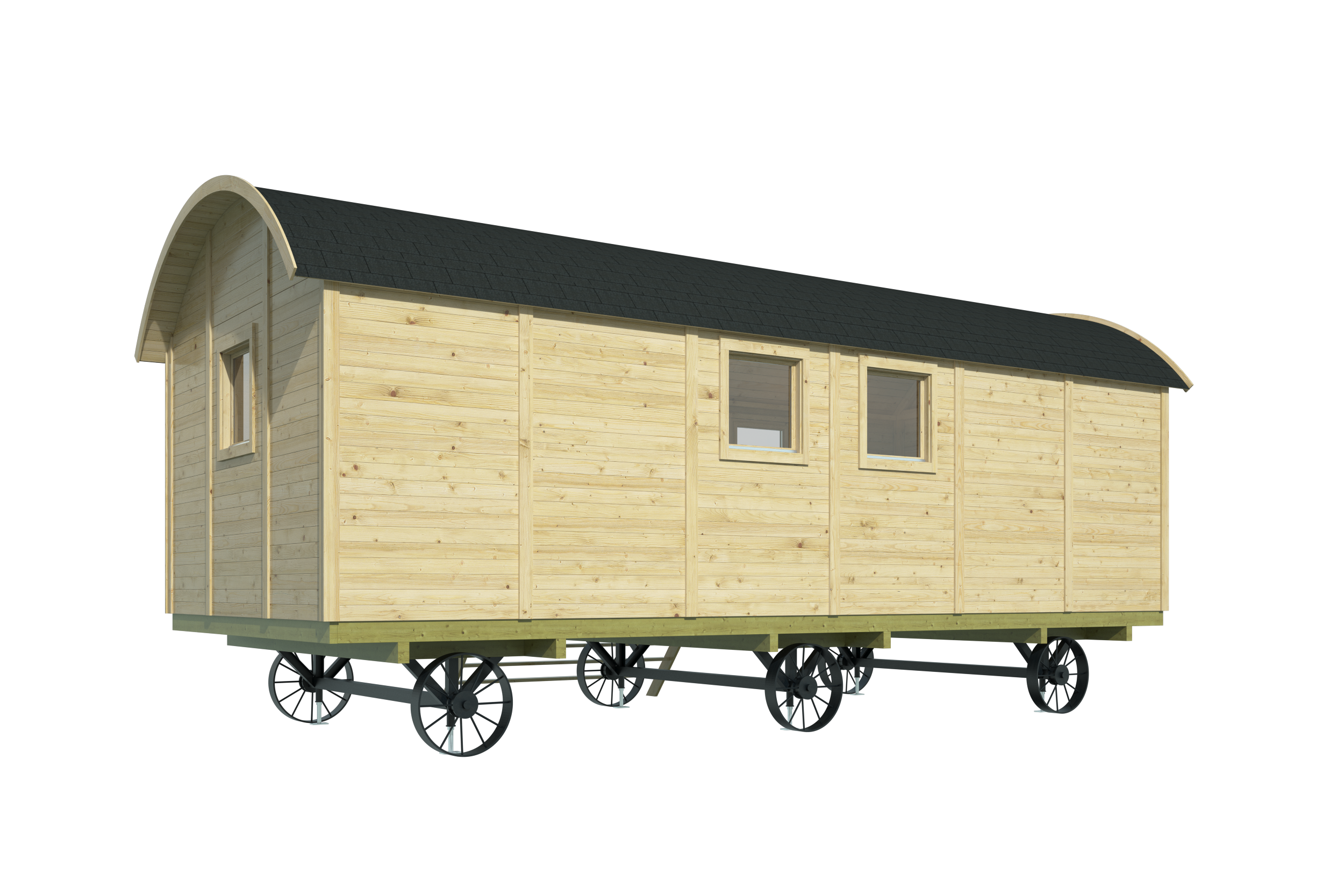 Circuswagen Dan | 19mm | vuren onbehandeld | 328 x 720 cm | excl. onderstel, deuren, en ramen