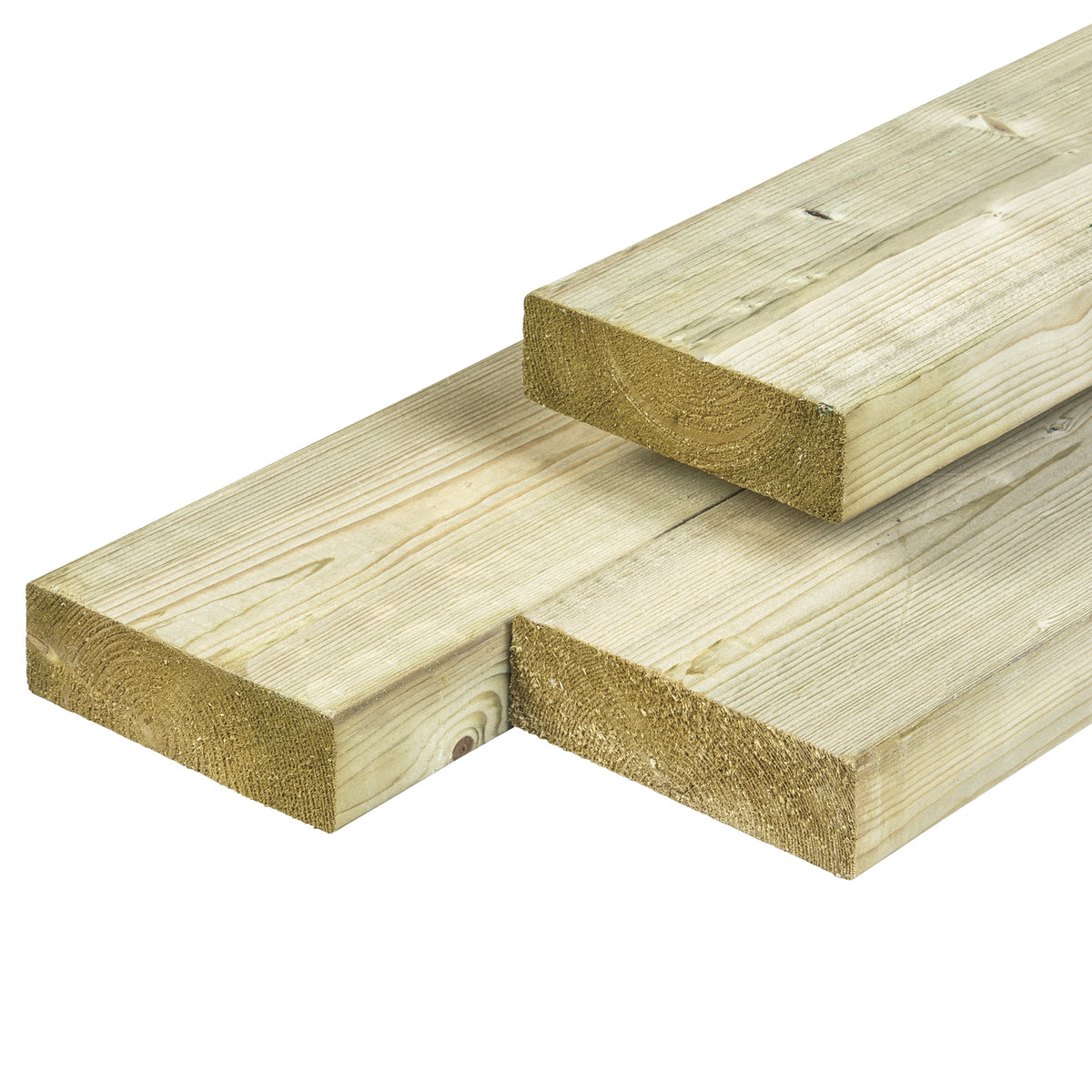 NE vuren ligger 4,5 x 14,5 x 510 cm, gedroogd, groen geïmpregneerd, geschaafd, 4 ronde hoeken